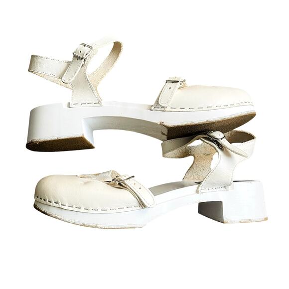Swedish Hasbeens White Closed Toe Cut Out Leather Clog Sandals Size 11 EU 41 - Picture 2 of 13